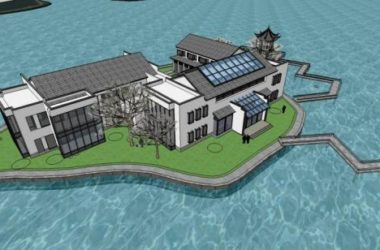 Sketchup商业模型|多层湖心会所,中式风格,滨水景观,亭子,商业建筑-BIM建筑网