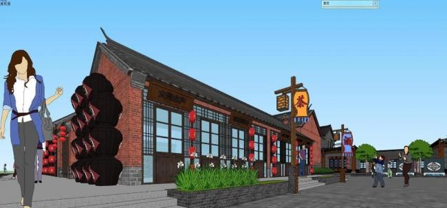 Sketchup商业模型|多层商业街,中式风格 Sketchup商业模型|多层商业街,中式风格
