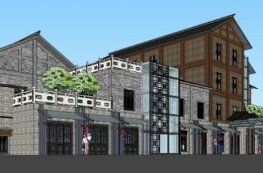 Sketchup商业模型|阳明古街,多层商业街,中式风格-BIM建筑网
