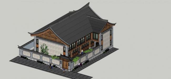 Sketchup别墅模型|独栋别墅,中式风格 Sketchup别墅模型|独栋别墅,中式风格