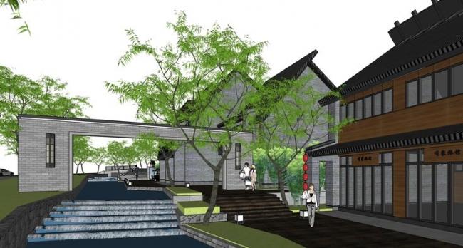 Sketchup商业模型|多层商业街,中式风格 Sketchup商业模型|多层商业街,中式风格