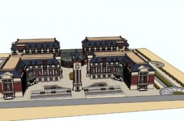 Sketchup学校模型|多层中小学学校,教学楼,教育建筑,古典风格-BIM建筑网