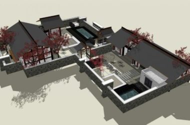 Sketchup商业模型|商业会所,中式风格,院落,景观设计-BIM建筑网