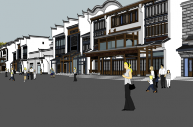 Sketchup商业模型|多层徽派商业街,中式风格-BIM建筑网