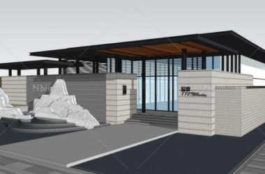 Sketchup商业模型|多层商业售楼处,庭院,新中式风格-BIM建筑网