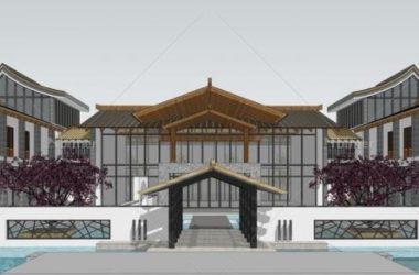 Sketchup商业模型|多层商业会所,新中式风格,景观,水景-BIM建筑网