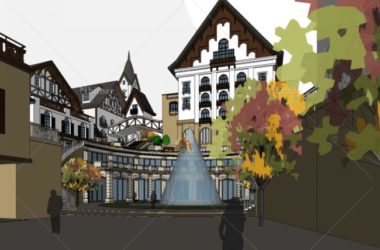Sketchup商业模型|多层瑞士风情商业街,欧式风格,古典风格-BIM建筑网