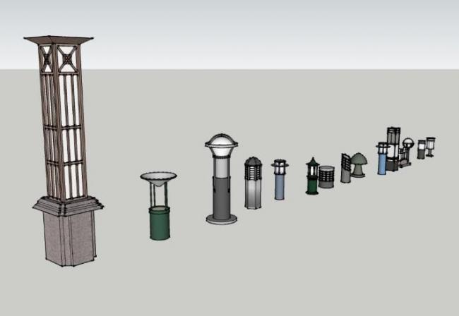Sketchup素材模型|景观灯路灯素材组件模型 Sketchup素材模型|景观灯路灯素材组件模型
