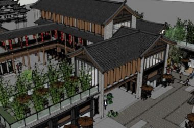 Sketchup商业模型|多层商业街,中式风格-BIM建筑网