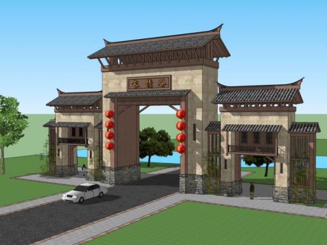 Sketchup小品模型|城门,中式风格,小品 Sketchup小品模型|城门,中式风格,小品