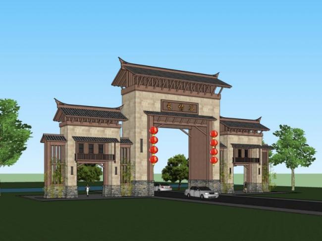Sketchup小品模型|城门,中式风格,小品 Sketchup小品模型|城门,中式风格,小品
