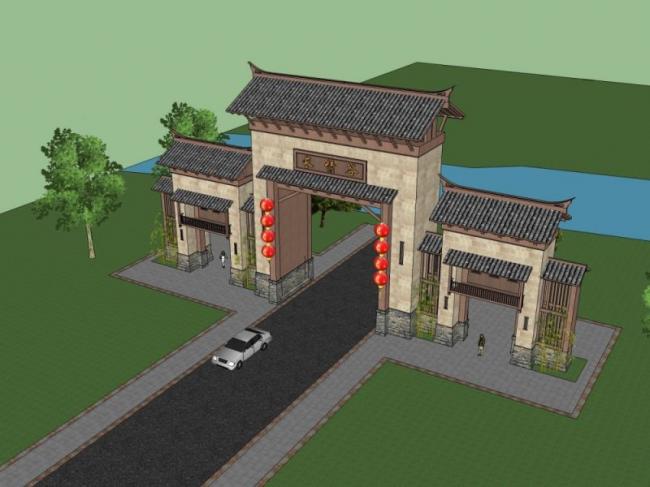 Sketchup小品模型|城门,中式风格,小品 Sketchup小品模型|城门,中式风格,小品