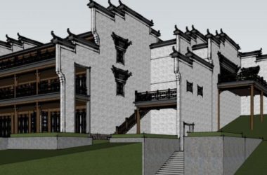 Sketchup商业模型|多层会所,徽派,中式风格-BIM建筑网