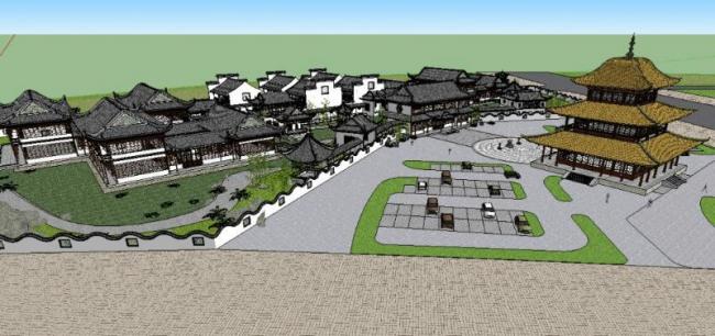 Sketchup酒店模型|多层徽派酒店,中式风格 Sketchup酒店模型|多层徽派酒店,中式风格