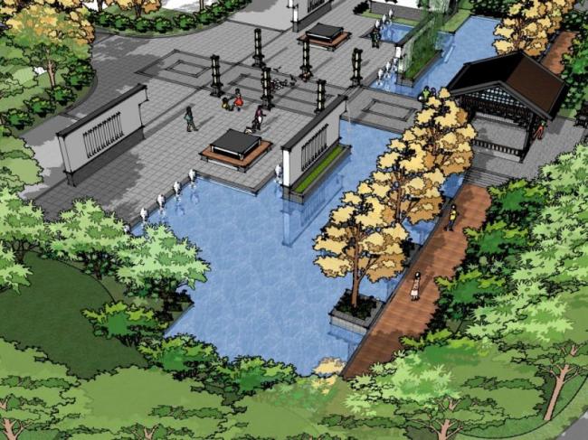 Sketchup景观模型|住宅小区景观,中式风格 Sketchup景观模型|住宅小区景观,中式风格