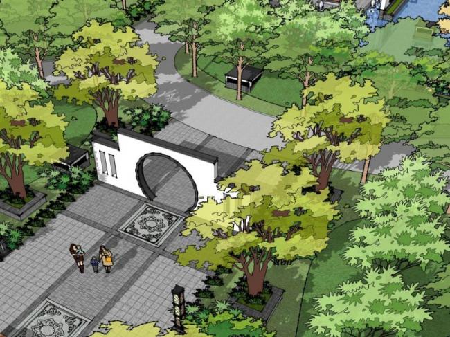 Sketchup景观模型|住宅小区景观,中式风格 Sketchup景观模型|住宅小区景观,中式风格