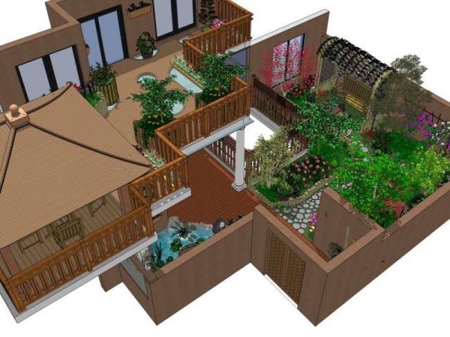 Sketchup景观模型|庭院花园,中式风格 Sketchup景观模型|庭院花园,中式风格