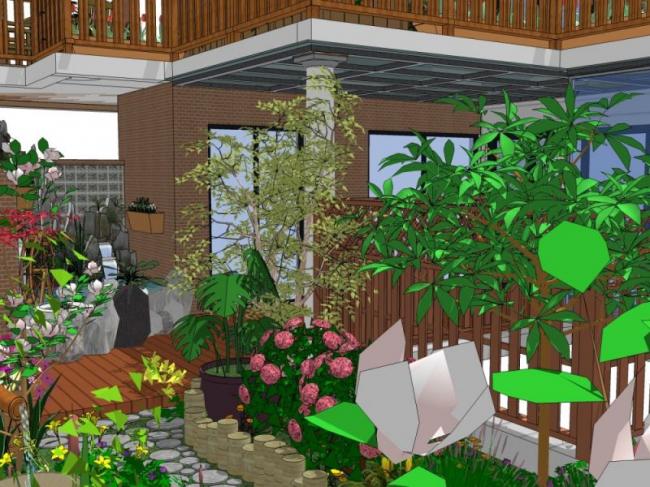 Sketchup景观模型|庭院花园,中式风格 Sketchup景观模型|庭院花园,中式风格