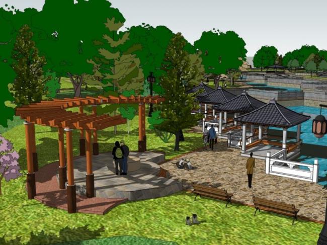Sketchup景观模型|公园景观,现代中式风格 Sketchup景观模型|公园景观,现代中式风格
