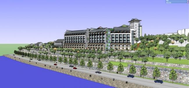 Sketchup酒店模型|多层酒店,现代中式风格 Sketchup酒店模型|多层酒店,现代中式风格