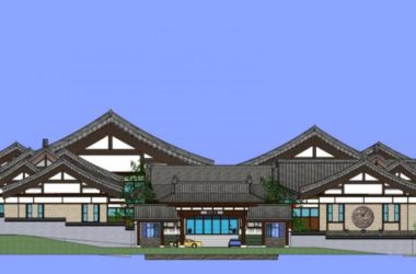 Sketchup办公模型|低层办公楼群,中式风格-BIM建筑网