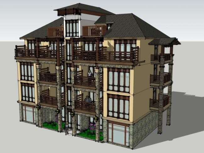 Sketchup住宅模型|多层住宅,古典风格 Sketchup住宅模型|多层住宅,古典风格