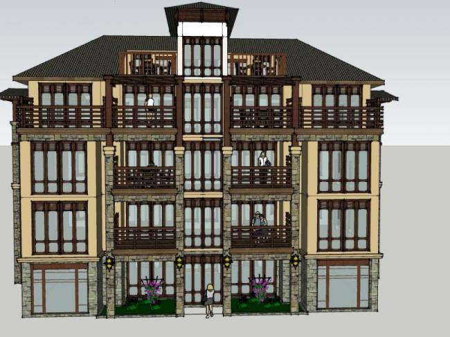 Sketchup住宅模型|多层住宅,古典风格 Sketchup住宅模型|多层住宅,古典风格