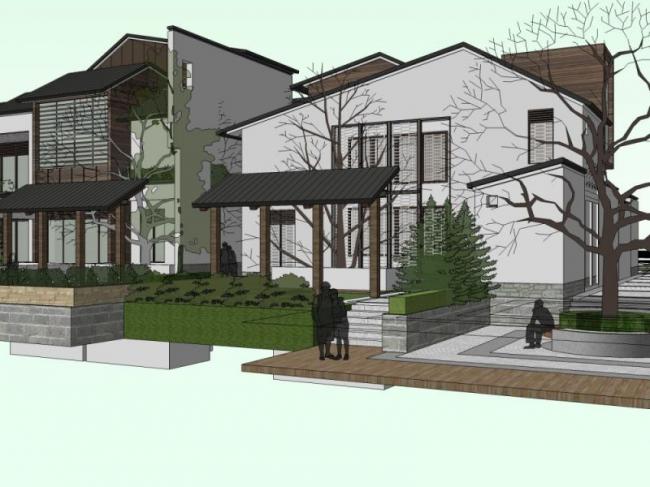Sketchup住宅模型|低层住宅,中式风格 Sketchup住宅模型|低层住宅,中式风格
