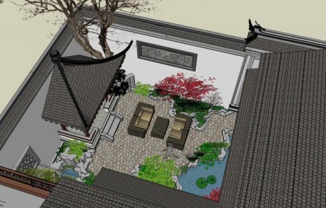 Sketchup景观模型|庭院景观,中式风格 Sketchup景观模型|庭院景观,中式风格