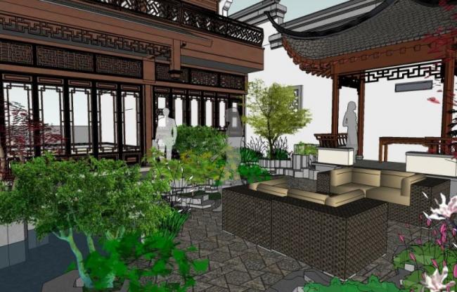 Sketchup景观模型|庭院景观,中式风格 Sketchup景观模型|庭院景观,中式风格
