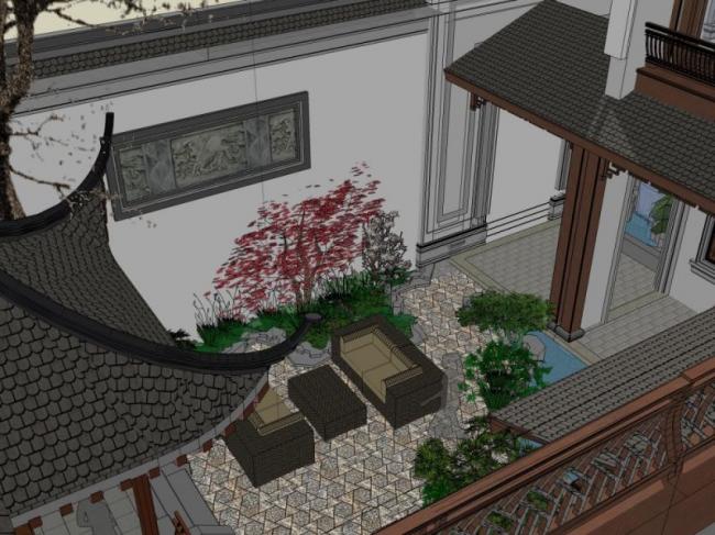 Sketchup景观模型|庭院景观,中式风格 Sketchup景观模型|庭院景观,中式风格