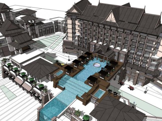 Sketchup酒店模型|多层酒店,东南亚风格 Sketchup酒店模型|多层酒店,东南亚风格