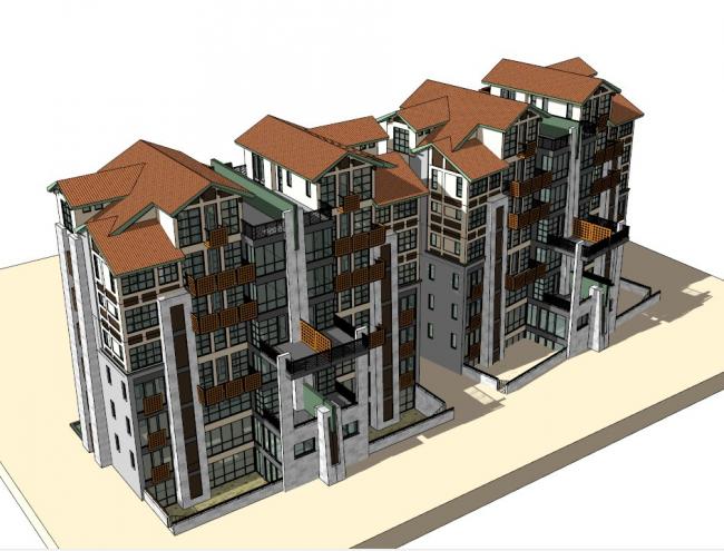 Sketchup住宅模型|多层住宅,古典风格 Sketchup住宅模型|多层住宅,古典风格