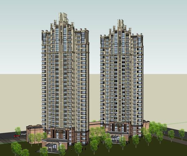Sketchup住宅模型|高层住宅,古典风格 Sketchup住宅模型|高层住宅,古典风格