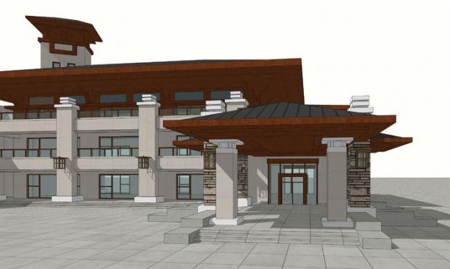 Sketchup商业模型|多层商业会所,中式风格 Sketchup商业模型|多层商业会所,中式风格